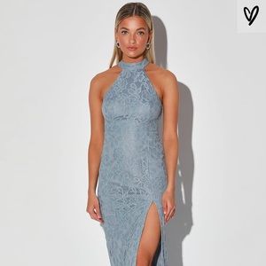 Blue Lace Halter Maxi Dress